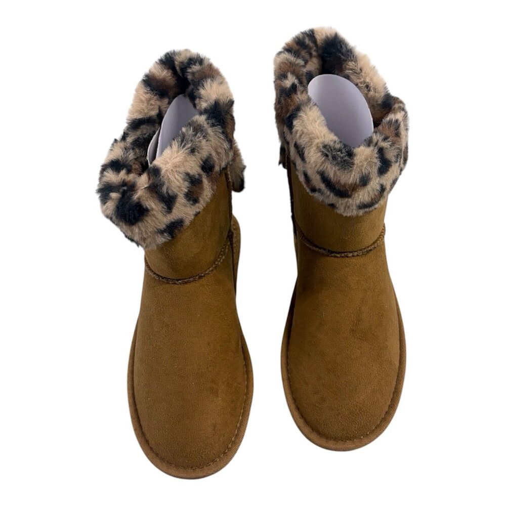 NWT Apres by Lamo Youth Girls Size 4 Leopard Faux Fur Boots Tan Brown